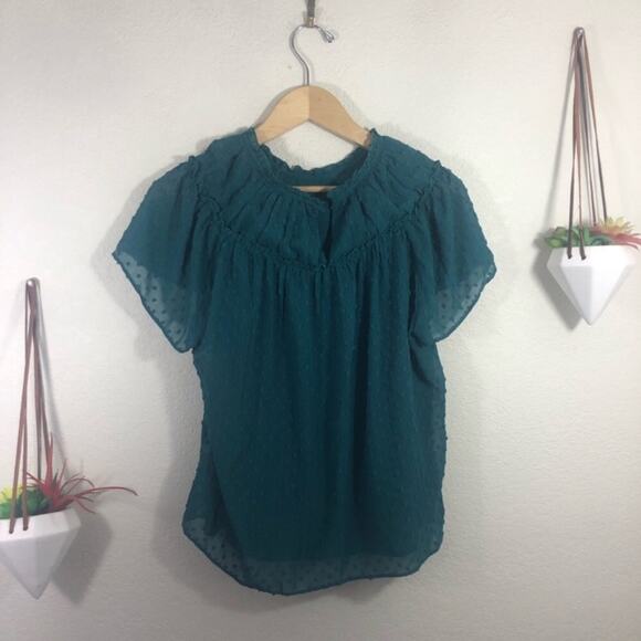 NWT J. Crew Gathered bib top in drapey swiss dot in green - Picture 9 of 10